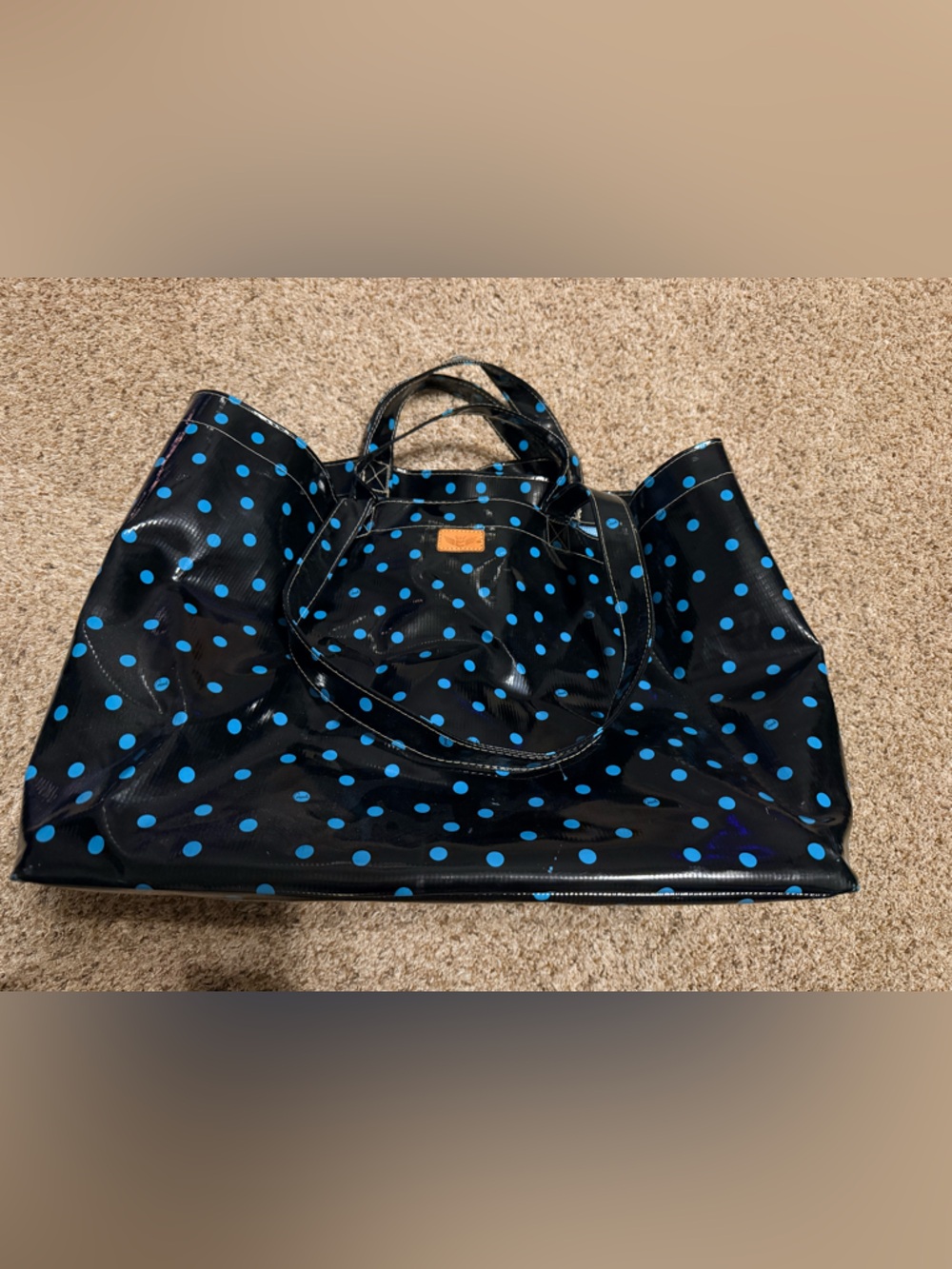 Consuela Jumbo Black Tote Bag with Turquoise Polka Dots